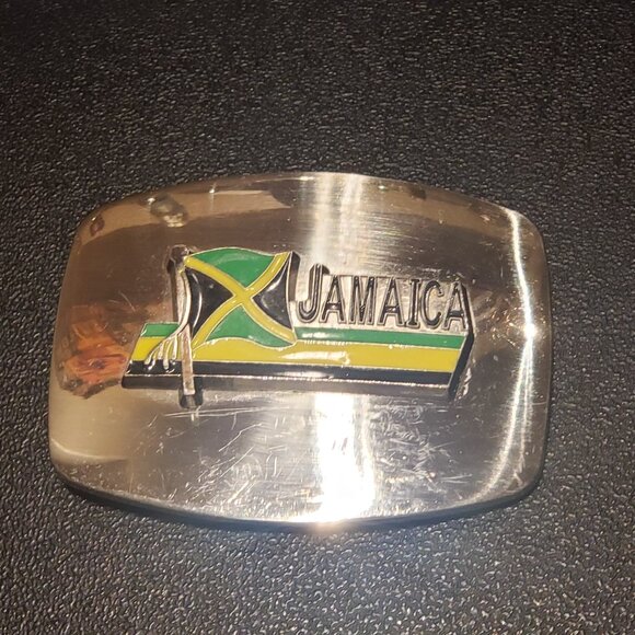 Jamaica Flag  Belt Buckle - Silver Metal- Vintage - Picture 2 of 5